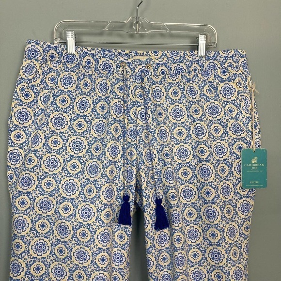CARIBBEAN Joe Tropical Bliss Blue Elastic Waist Tassel Drawstring Pants Size PXL - Picture 2 of 12